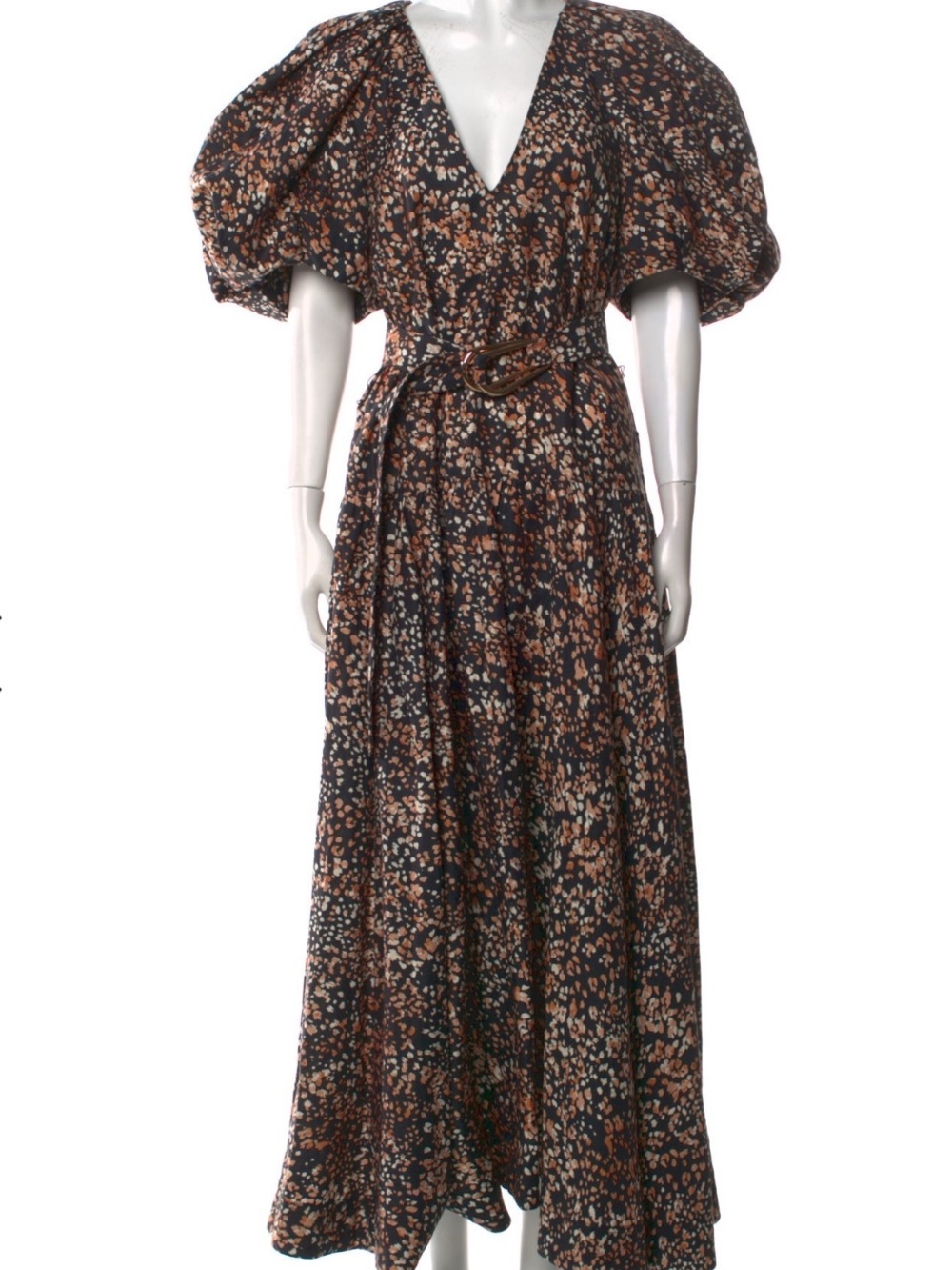Acler black and orange Floral Puff-Sleeve V-Neck Maxi Dress with Belt
